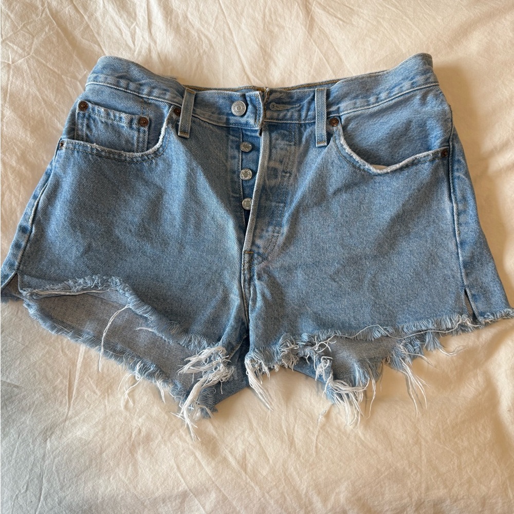 Levi's Light Blue Frayed Jean Shorts
